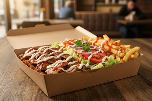 Döner Box mit frischem Gemüse und Soße